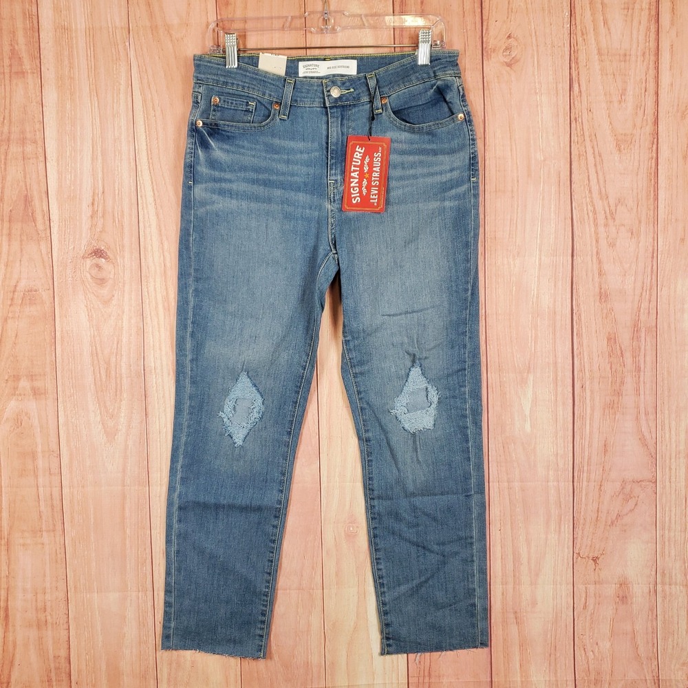 Denizen Levis Womens Jeans Mid Rise Boyfriend Sz 8 29 Ankle Raw Hem NEW